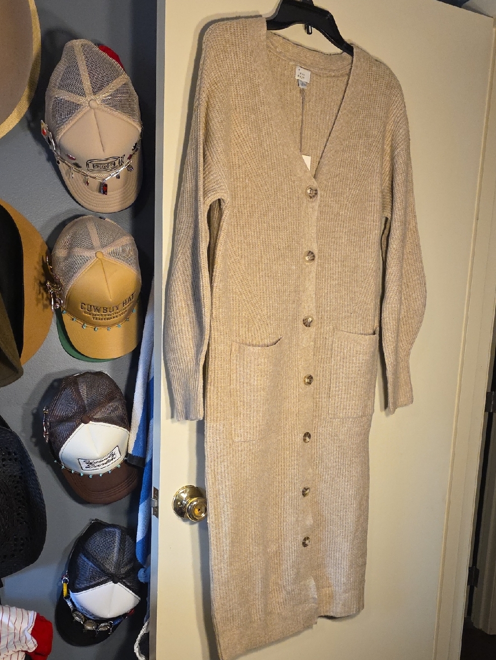 a new day Beige Ribbed Button-Front Knit Cardigan